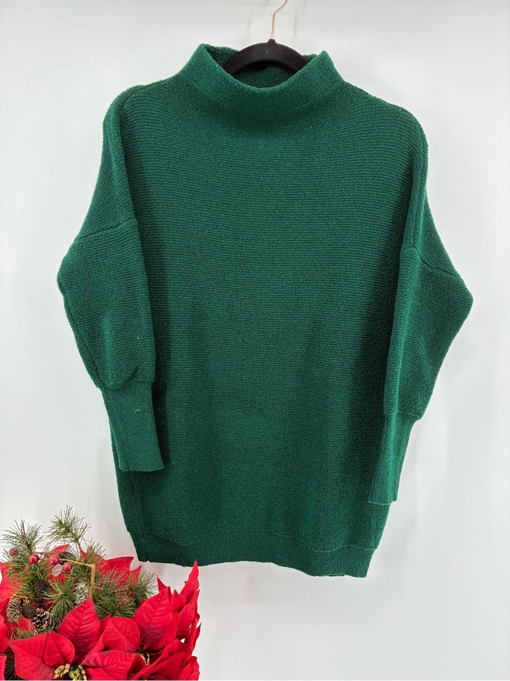 Emerald Green Textured High Mock Neck Sweater Venice Love